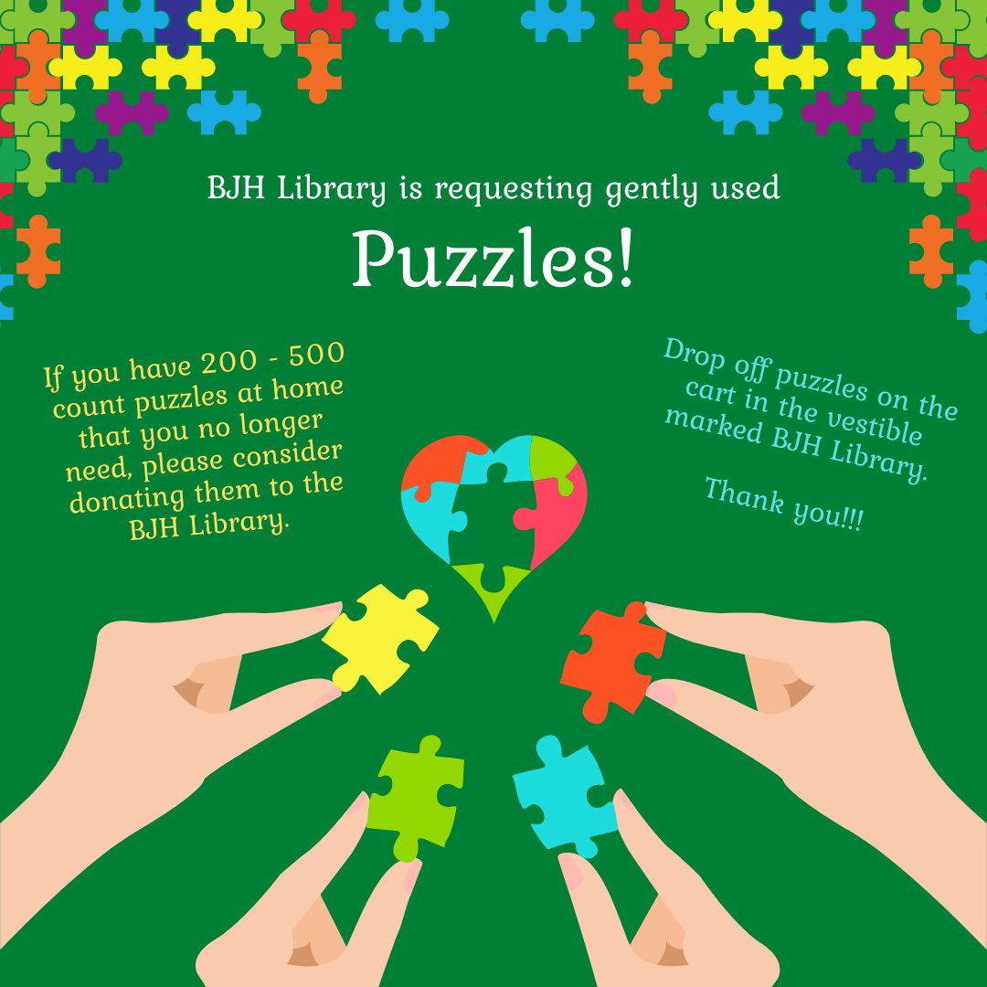 Beck Families- Do you have gently used 200-500 piece puzzles looking for a new home amd happy hands to solve? Our library is requesting puzzle donations for the library. She requests that the puzzles be 200-500 pieces and that they are Junior High appropriate. Please consider.
