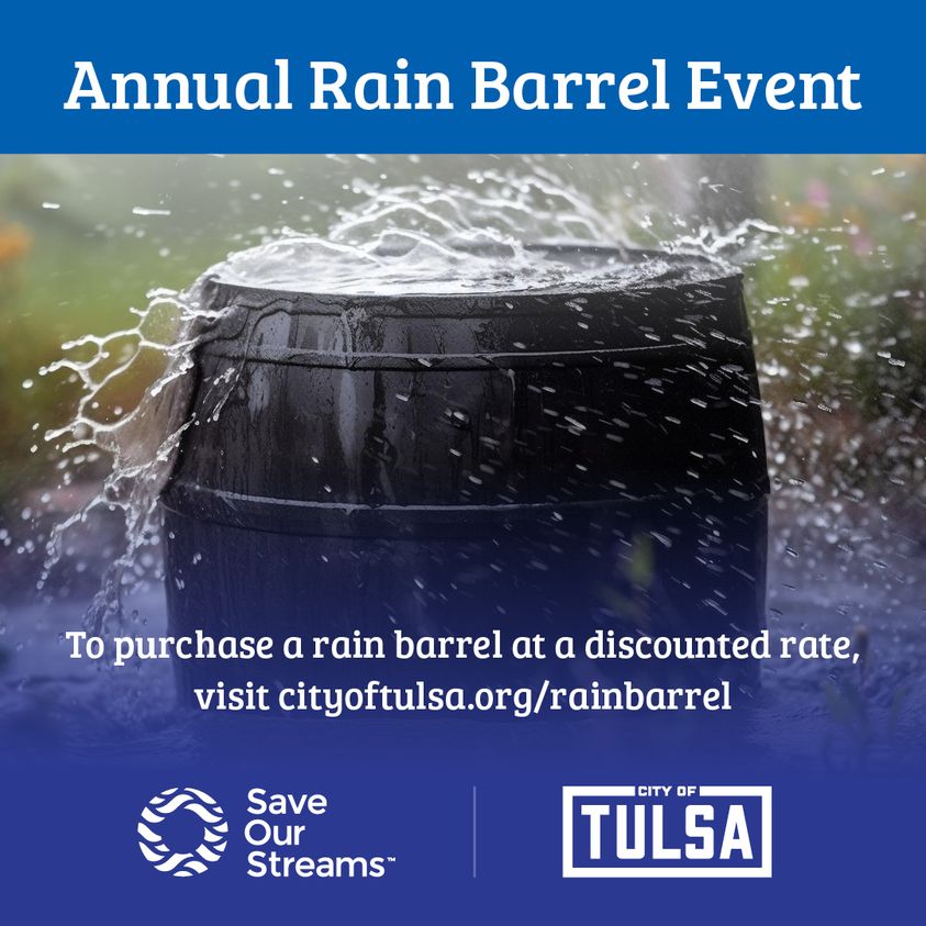 Rain barrels are available for purchase online or by mail at a discounted rate! Take advantage of our special offer by April 29. Visit cityoftulsa.org/rainbarrel.