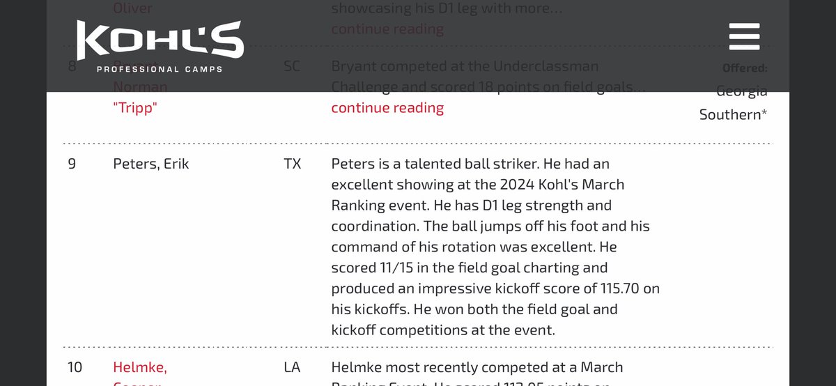 After a great camp with @KohlsKicking I’m thankful to be ranked as the #9 kicker nationally in the class of 2025! @LamarTexansFB @RecruitLamar @HKA_Tanalski @hershbrothersk1