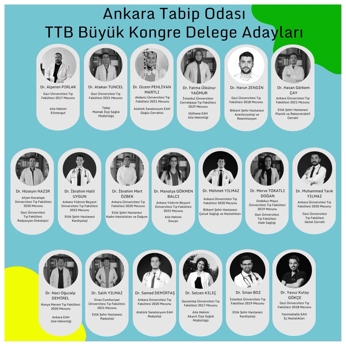 5 Mayıs 2024 yılında gerçekleşecek olan Ankara Tabip Odası seçimlerinde, Beyaz Önlük Dayanışması olarak aday listemiz:
#beyazönlükdayanışması
#ankaratabipodası
#keçiler
#atoicinbiz