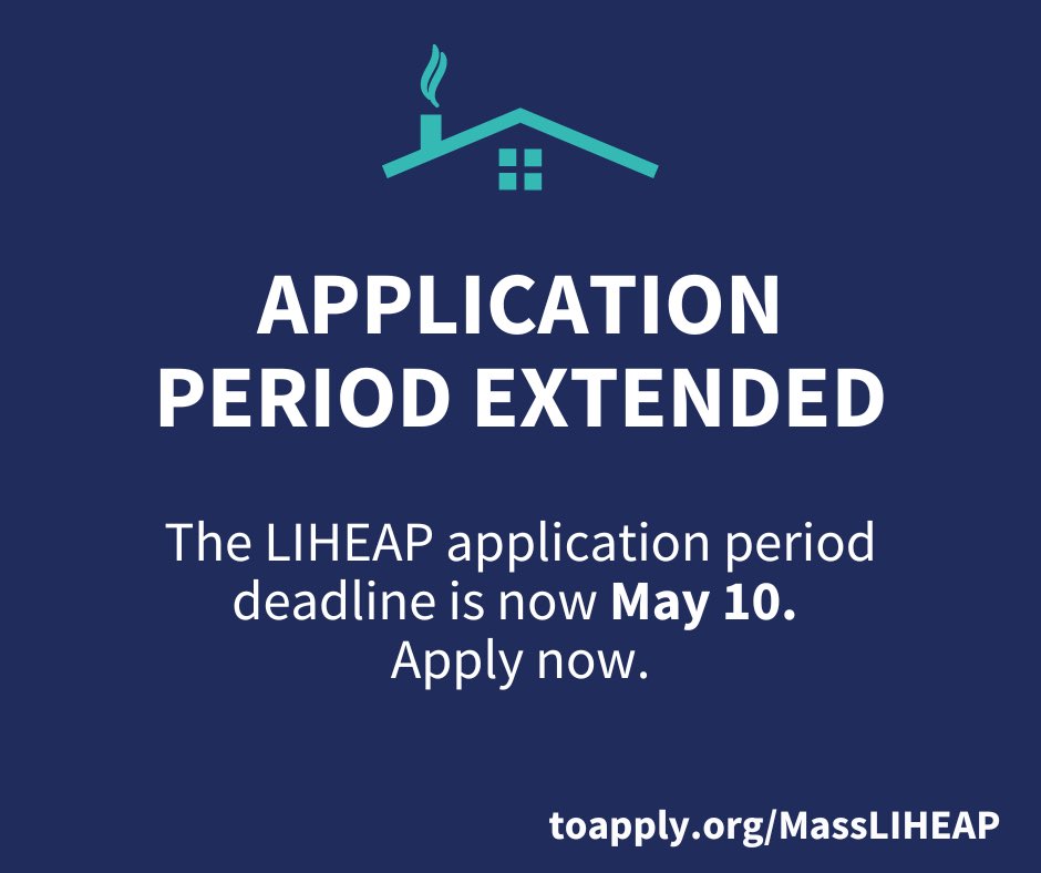 DEADLINE EXTENDED! You now have until May 10th to apply for heating assistance through the #LIHEAP program. Visit to apply.org/MassLIHEAP — you may qualify! #mapoli #bospoli #communityaction