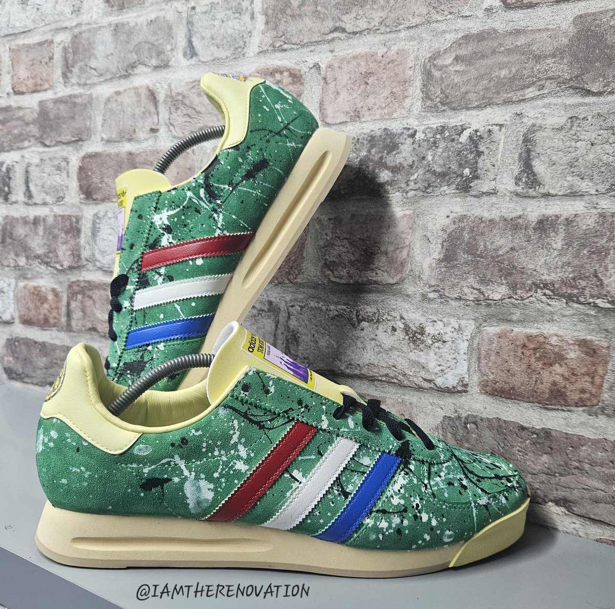 Stone Roses 1/1 AS520 Custom These pale yellow Adidas AS520 were re-dyed and customised for our latest display on stall at the fantastic Manchester Adored event at Bowlers Exhibition centre. avaliable to purchase via DM #iamtherenovation #stoneroses #thestoneroses #adored