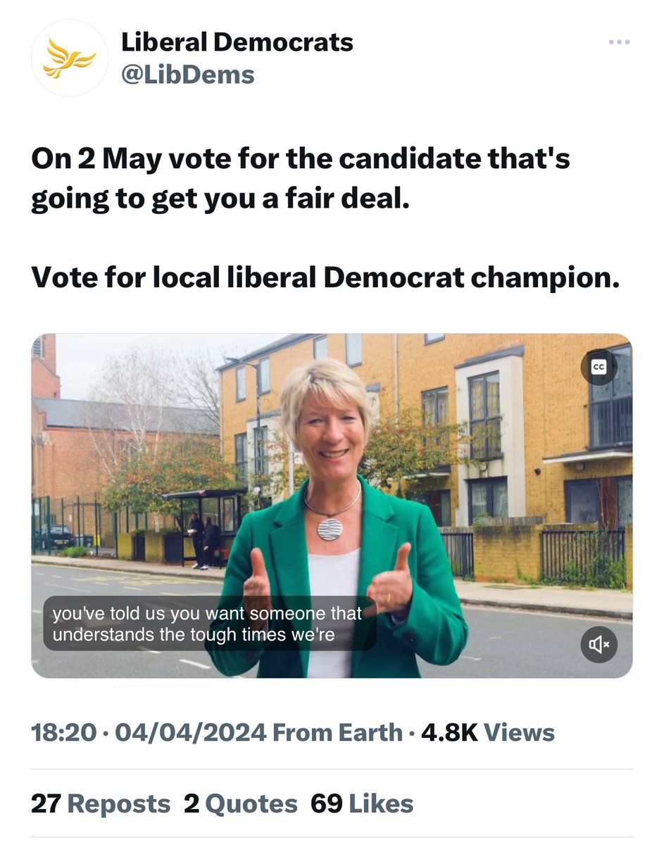 On 2 May vote for the candidate that listens and gets it: from potholes to policing, from housing to healthcare. Vote for your local Liberal Democrat champion 💛