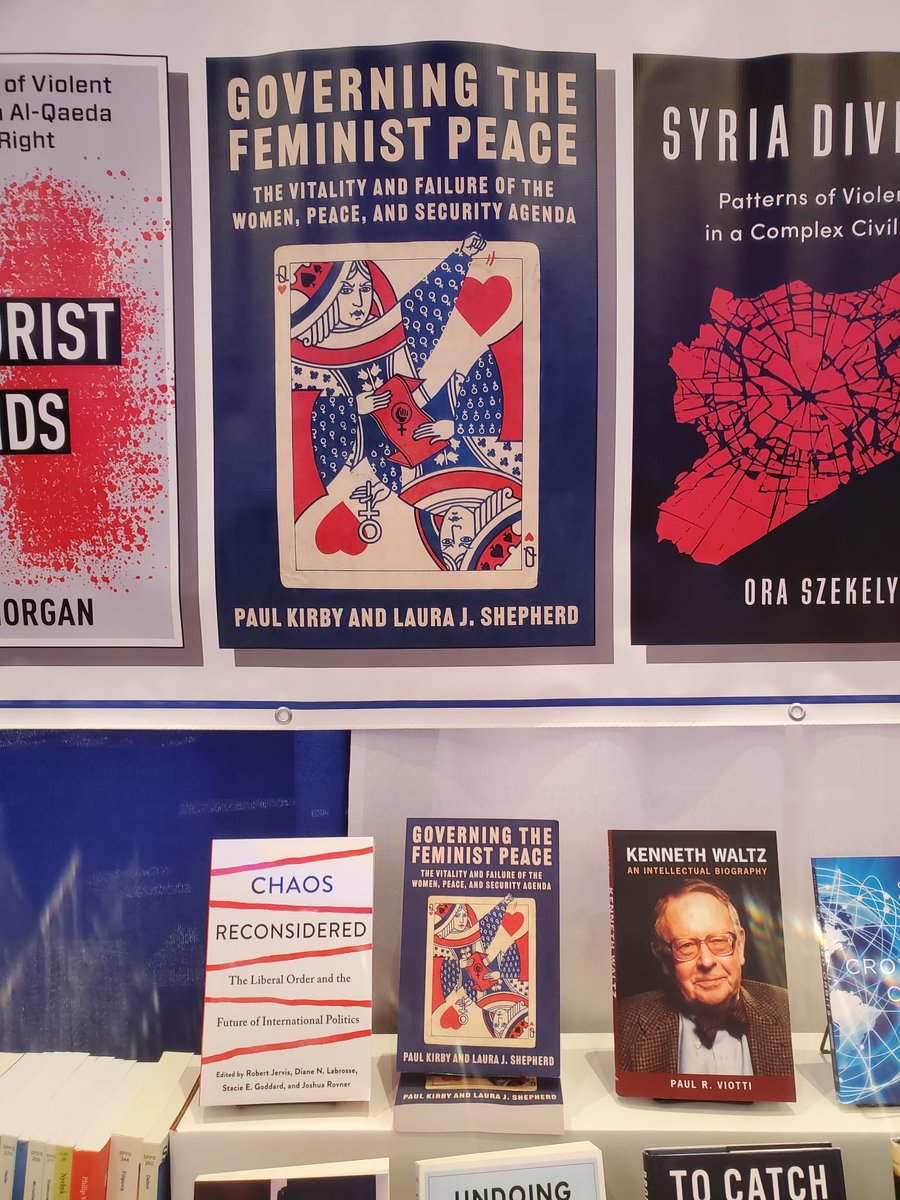 Copies spotted in the wild! Not at #ISA2024 but GOVERNING THE FEMINIST PEACE is. Positioned just between Jervis and Waltz.