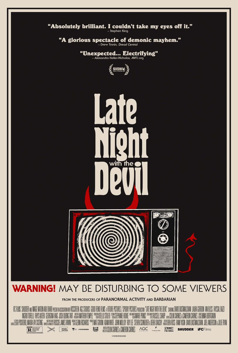 New work for LATE NIGHT WITH THE DEVIL!! 🔥🔥🔥 Had a lot of fun illustrating and designing this throwback piece for P+A and @IFCFilms. Out now in theaters and dropping this month on @Shudder Thank you so much @FANGORIA and @HorrorGirlProbs for sharing!