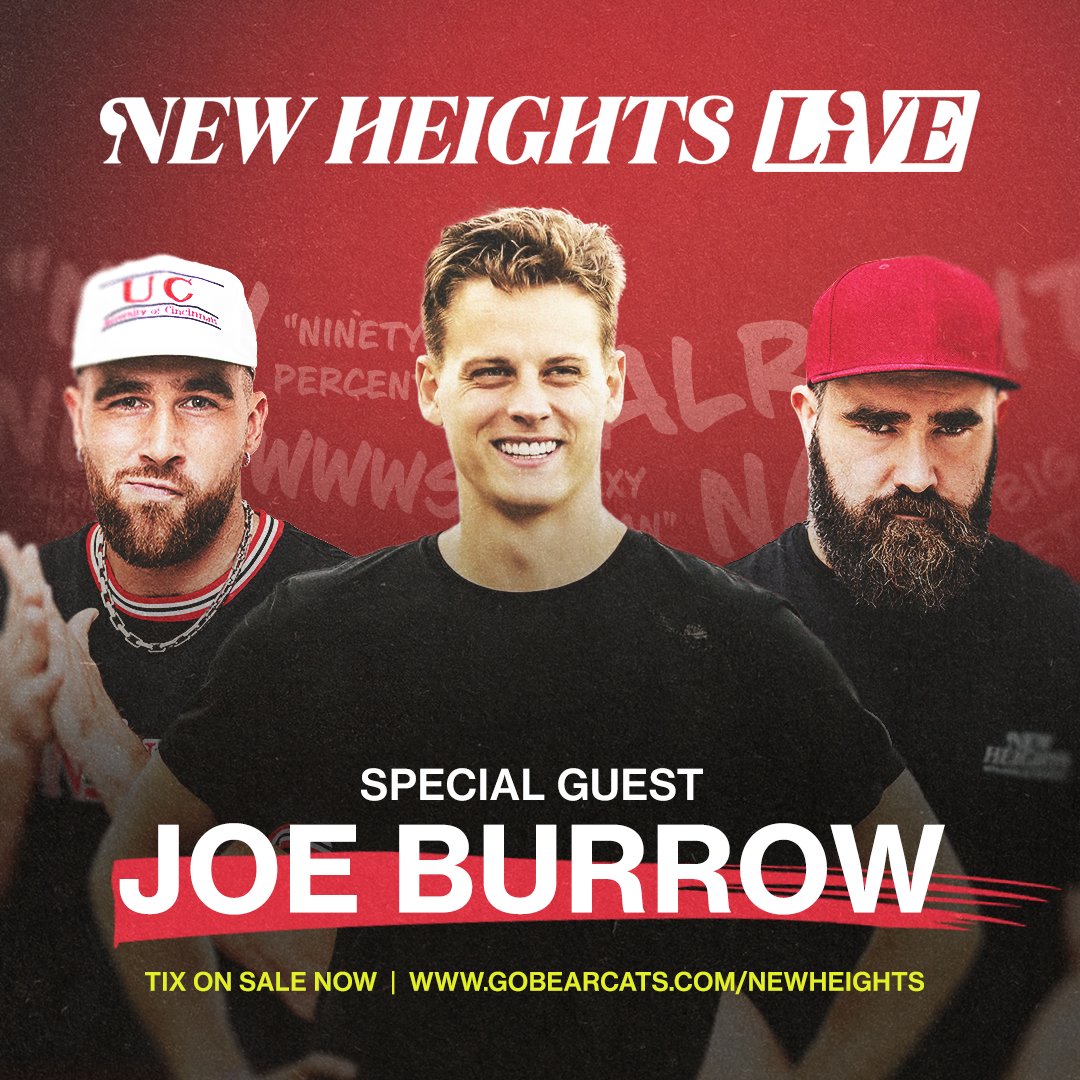 Couldn't do a show in Cincinnati without some special guests JOE BURROW x NEW HEIGHTS LIVE April 11th at UC! Tix on sale NOW: gobearcats.com/NewHeights