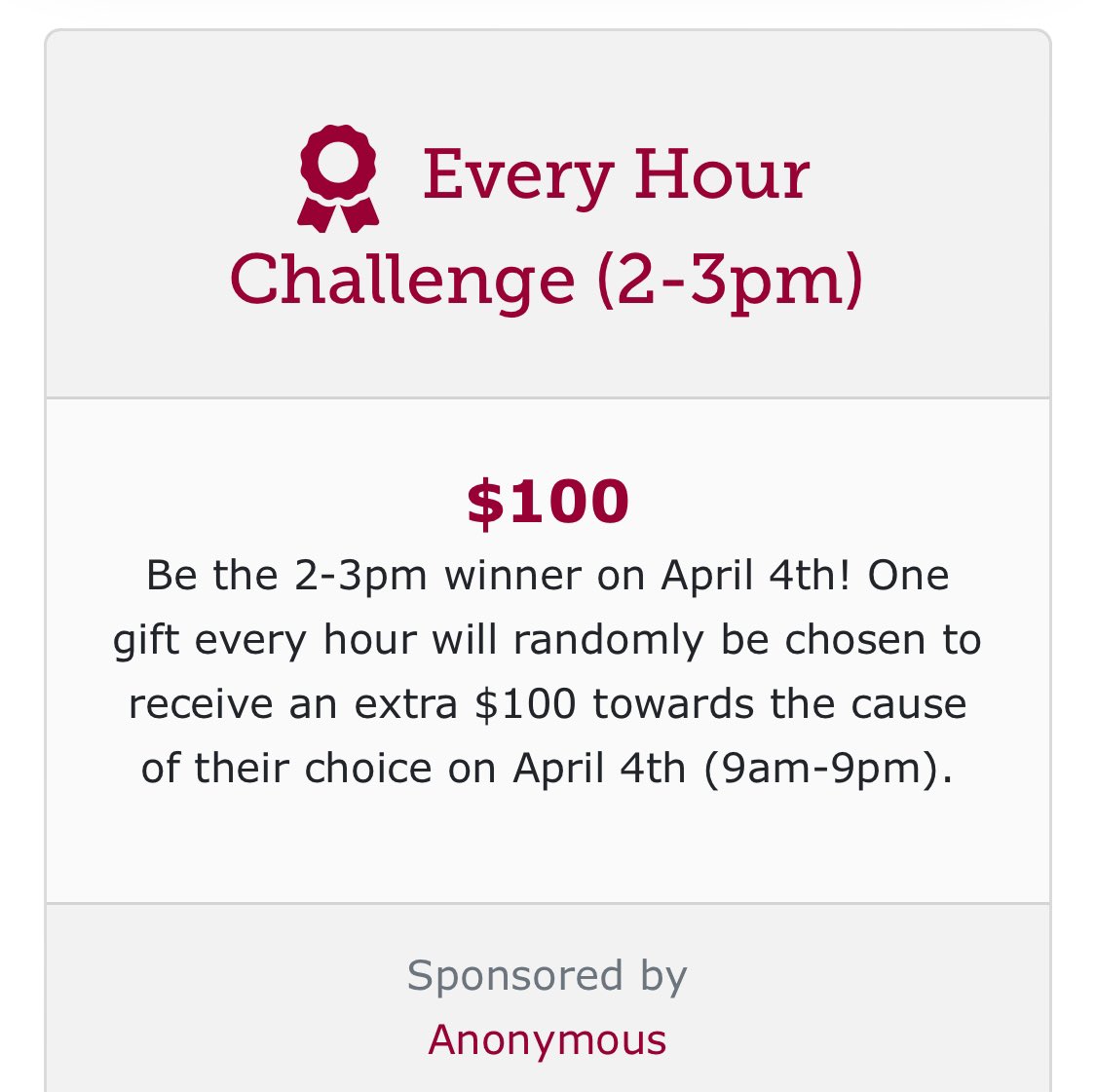 The next Hour Challenge ⏰ These will be every hour until the final push 8-9 PM tonight! givingday.northern.edu/campaigns/soft…