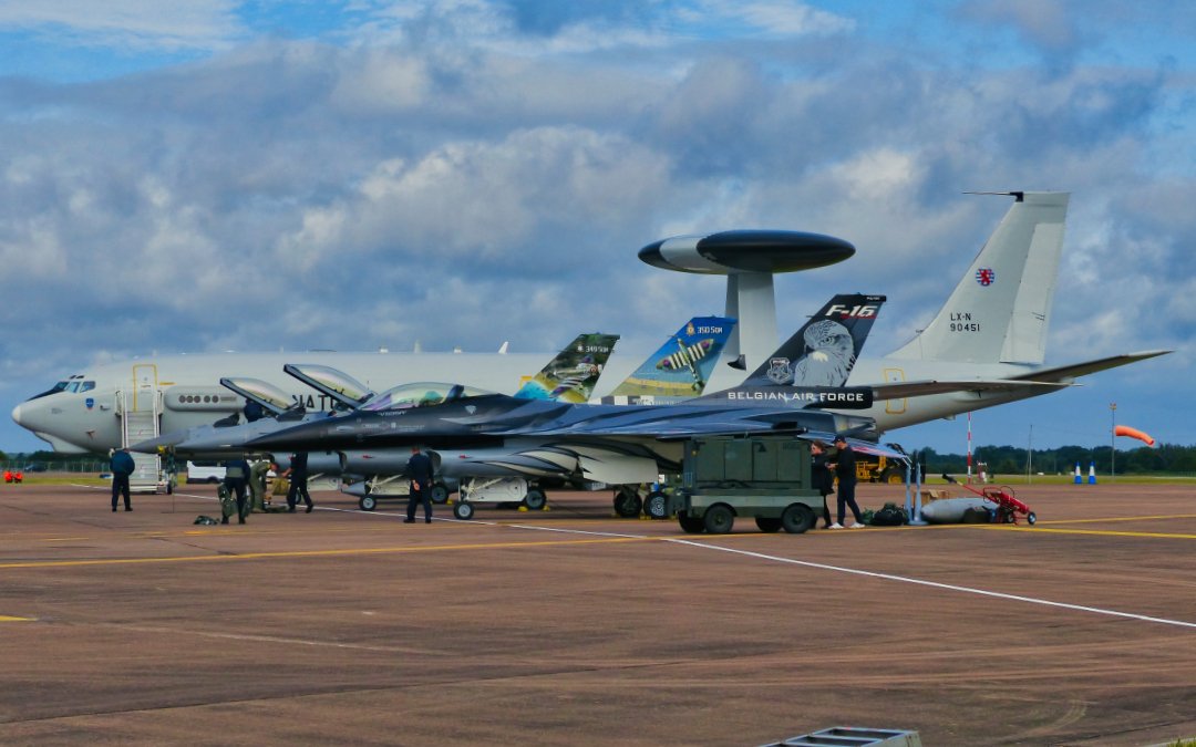 75 years ago today NATO was formed. Seen here is NATO Boeing E-3A Sentry LX-N90451 and BAC  F-16AMs FA101, FA57 and FA124 at RIAT 19.

#northatlantictreatyorganization #nato #natoawacs #wearenato #natoe3 #e3 #boeinge3 #e3sentry #boeinge3sentry #e3a #boeinge3a #e3asentry