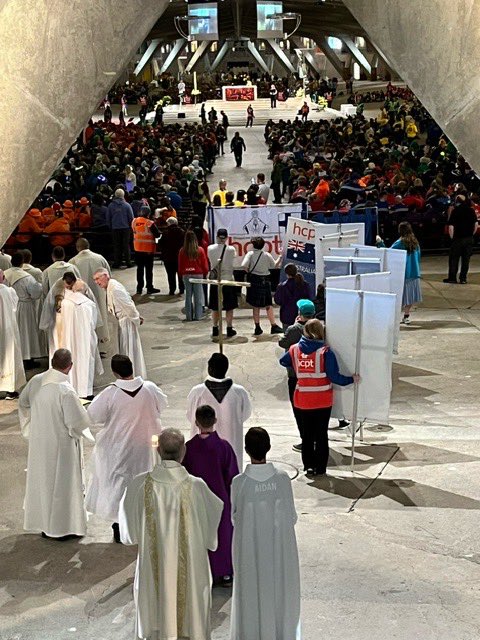 An early start for the Group 711 photo. Then into the HCPT Trust Mass in the underground Basilica. The biggest event of the week.