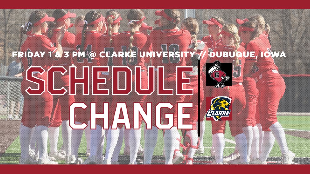 Due to the forecast for Sunday in the Dubuque, Iowa, area, (22) @Raven_Softball @HeartSportsNews doubleheader with @ClarkeAthletics has been moved up to Friday.