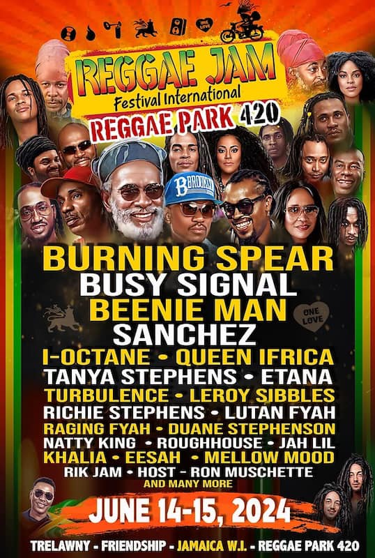 Reggae Jam June 14-15 Trelawny Jamaica w/ Burning Spear @busysignal_turf @KingBeenieMan #Sanchez @QUEENIFRICA_FM @EtanaStrongOne @EesahMusic @lutanfyah1 and more! #reggae #jamaicanmusic