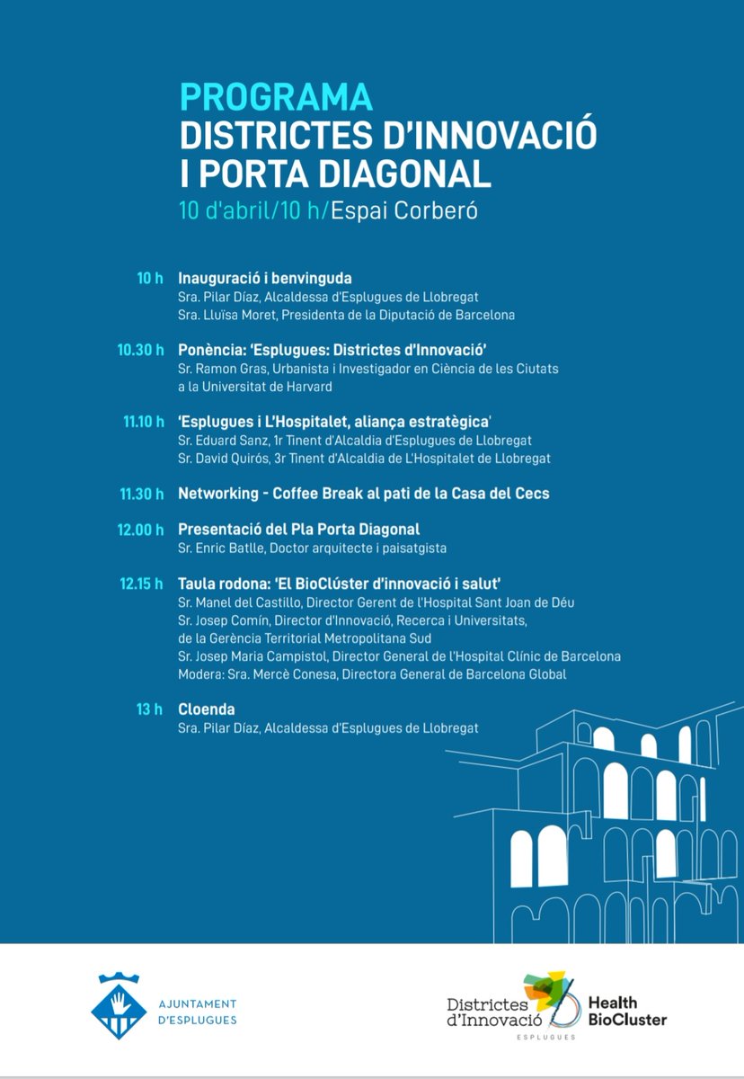 The Esplugues - Barcelona Innovation District presentation programme, to be held at Espai Corberó on April 10th at 10am CET.