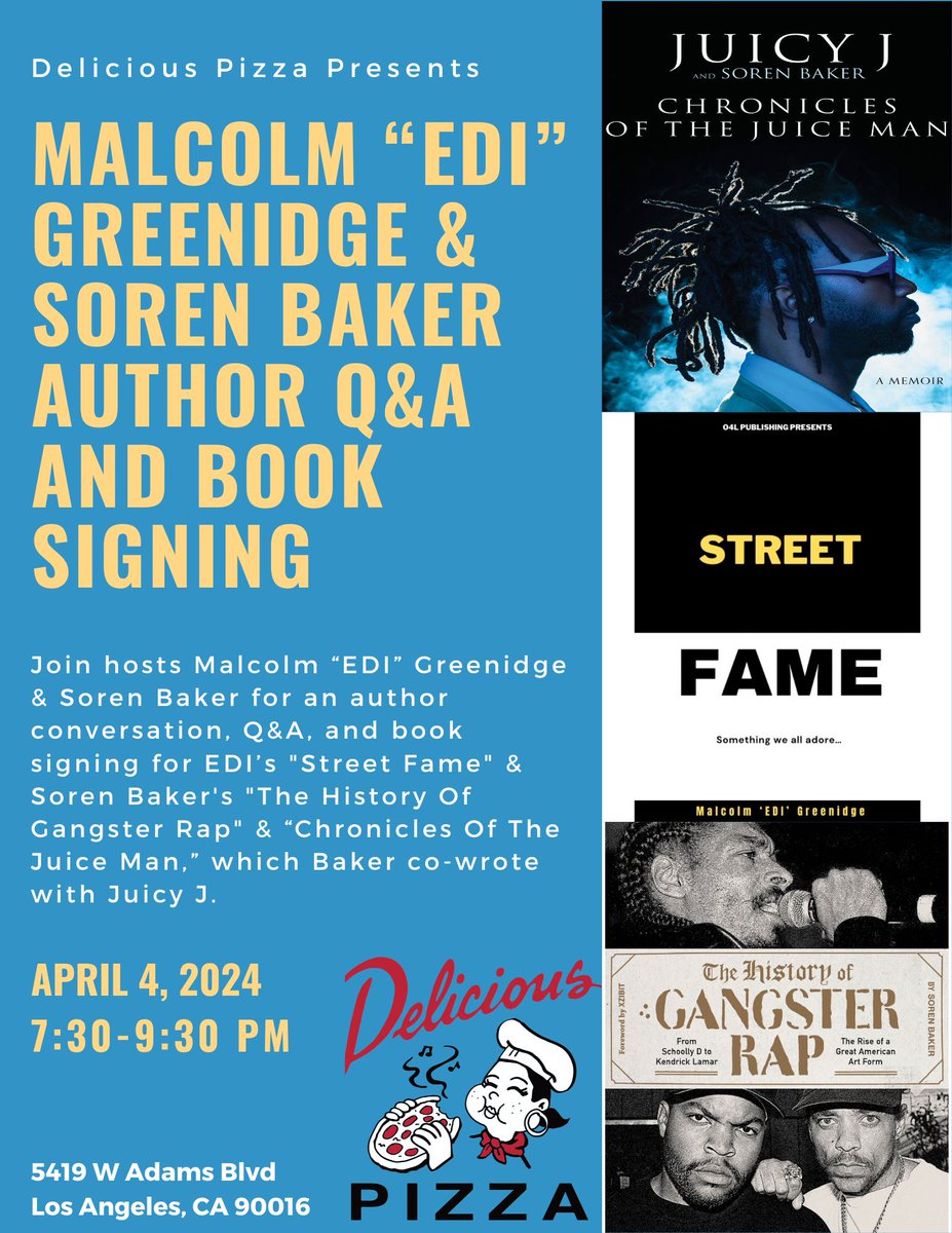 If you're in LA tonight, come through. I'll be doing an author Q&A and book signing with @TheRealEDIDON at @_deliciouspizza.