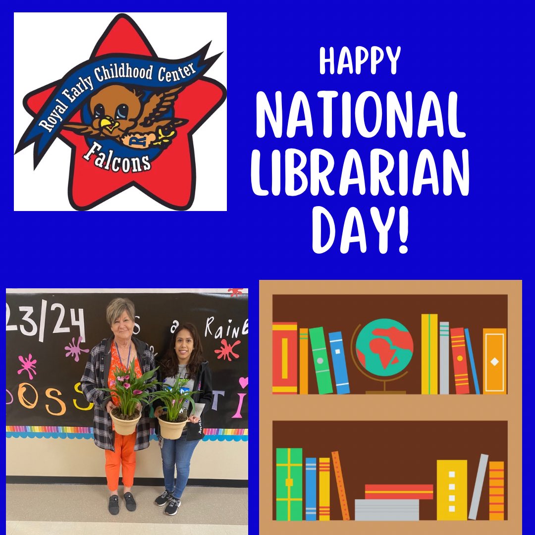 Happy National Librarian Day Mrs. McBride & Mrs. Ruedas! Thank you for all that you do for our students & staff! 😀❤️💙📚#WeAreRoyal #SuccessStartsHereAtRECC