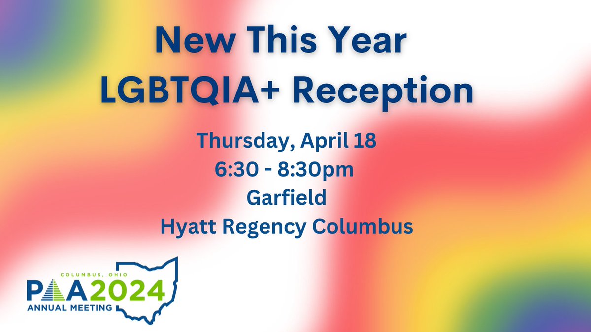 New this year at #PAA2024: LGBTQIA+ Reception! Join fellow LGBTQIA+ demographers and researchers for a fun, casual reception where you can meet new people and connect with colleagues on Thurs. 4/18 from 6:30-8:30pm. ow.ly/GqPA50R8JZE