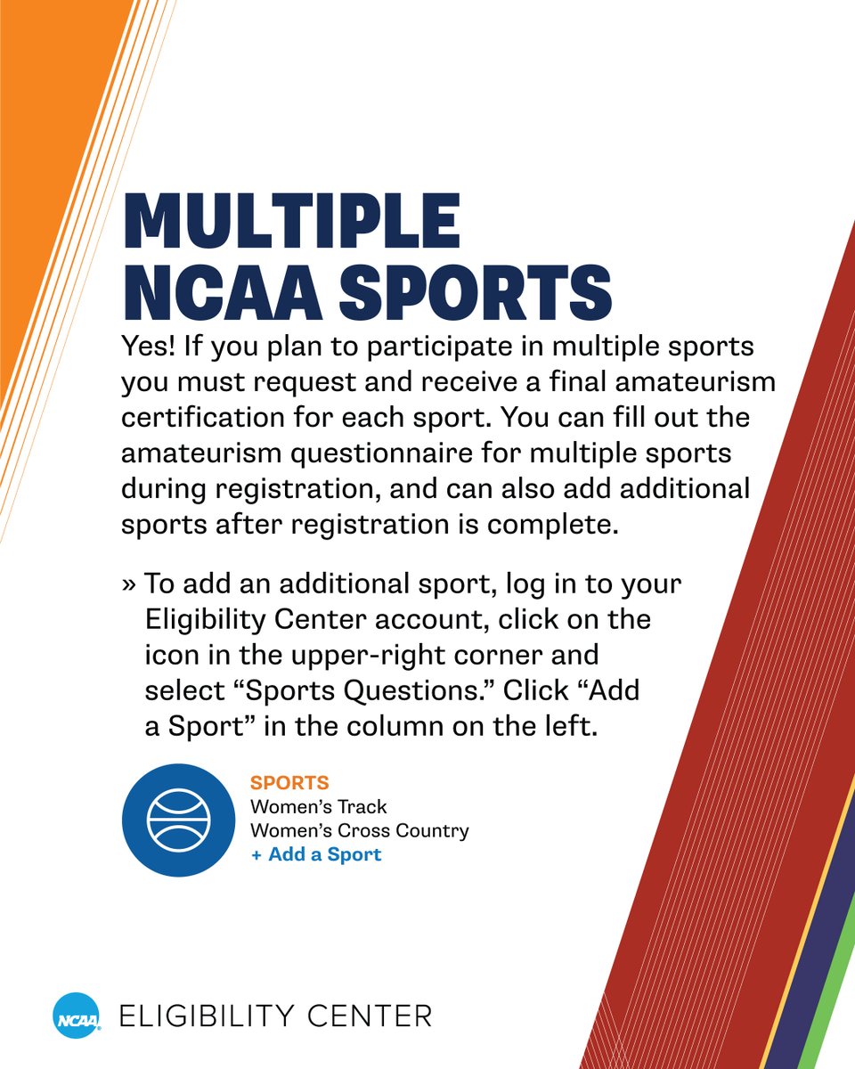 Want to play more than one @NCAA sport? Click 'Add a Sport' in your @ncaaec account. 🔗 on.ncaa.com/EC #MultiSportAthlete #MultiSport