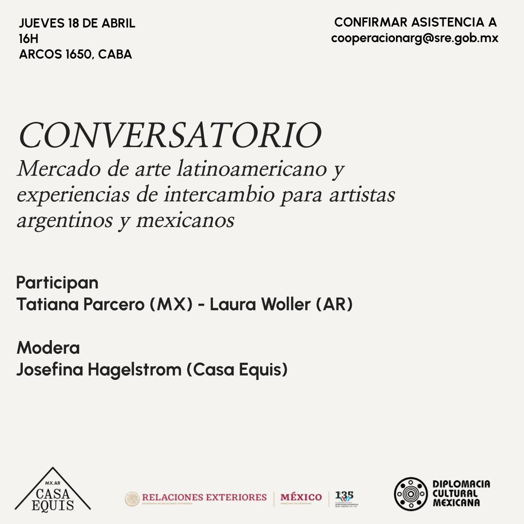 Embajada de México en Argentina (@embamexar) on Twitter photo 📢¡Ven!
🖼Muestra "De aquí y de allá", de galería Casa Equis, con obras de Michelle Sitton/Laura Woller/Diego Beyró
🗓️17/4, 19h - coctel de apertura
🗓18/4, 16h - conversatorio con Tatiana Parcero/Laura Woller
📌Arcos 1650
🎟Sin costo, previo registro en cooperacionarg@sre.gob.mx 📢¡Ven!
🖼Muestra "De aquí y de allá", de galería Casa Equis, con obras de Michelle Sitton/Laura Woller/Diego Beyró
🗓️17/4, 19h - coctel de apertura
🗓18/4, 16h - conversatorio con Tatiana Parcero/Laura Woller
📌Arcos 1650
🎟Sin costo, previo registro en cooperacionarg@sre.gob.mx