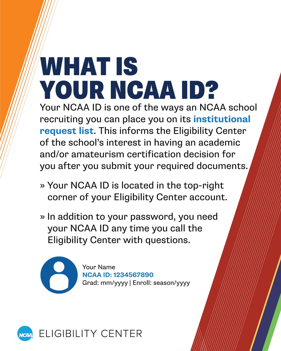 Share your NCAA ID with @NCAA schools recruiting you so each school can place you on its institutional request list. 🔗 on.ncaa.com/EC