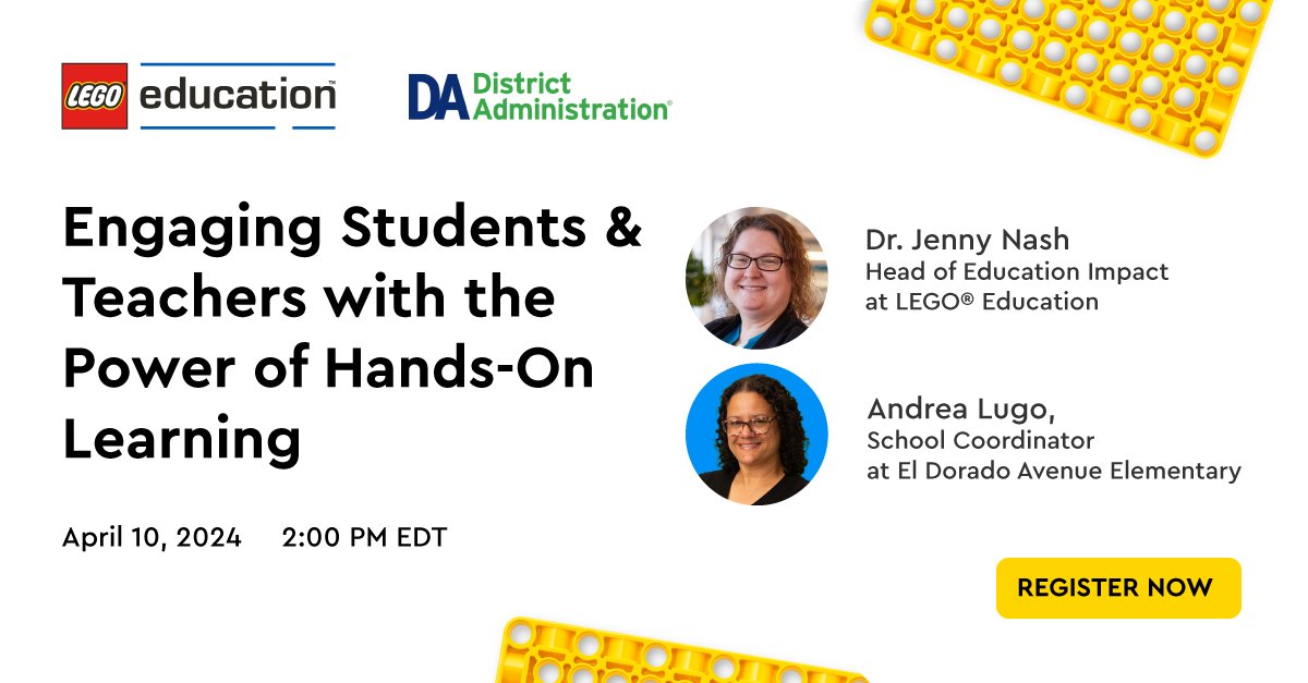 Join us on April 10 at 2PM for a discussion featuring Dr. Jenny Nash from #LEGOeducation and <a href="/AJaeLugo/">AJ Lugo</a> from <a href="/LASchools/">Los Angeles Unified</a> on how hands-on playful learning can break the "cycle of disengagement" and support both students and teachers: bit.ly/43OnTjO

@DA_Magazine