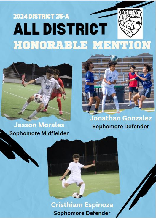 We continue our All-District celebrations with three Sophomores who played in every district game this season. 2 outside backs and 1 utility midfielder who chipped in with 3 goals and played 3 different positions. Congrats boys! 👏⚽️💙 @NortheastECHS @InternationalHS