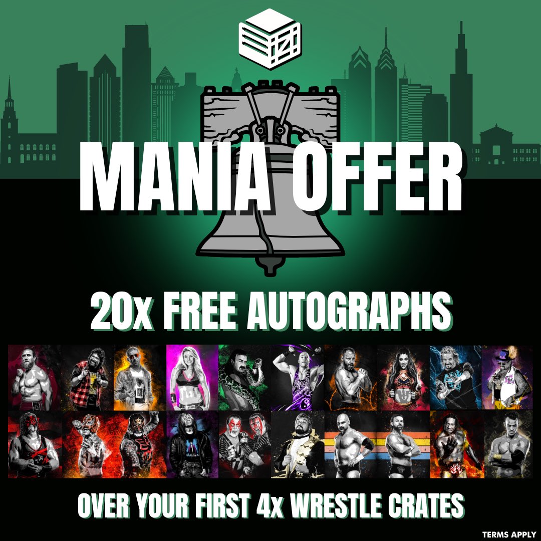 🔔 MANIA WEEKEND OFFER 🔔   Get up to 20x FREE autographs inside your first 4x Wrestle Crates, during #WrestleMania  week ONLY.   Subscribe at WrestleCrate.co.uk and enter code MANIA40 to get this XL special offer.