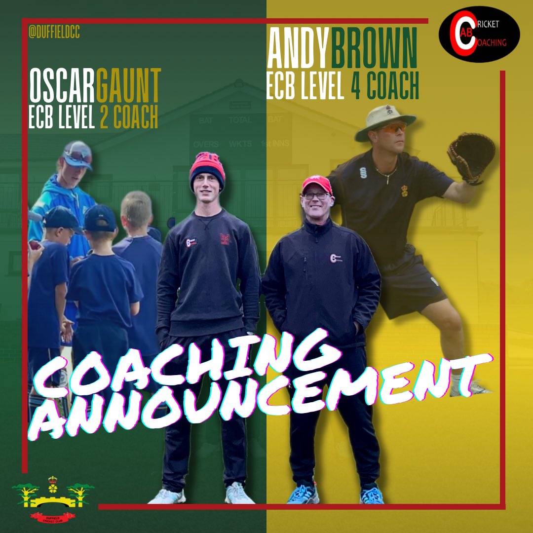 Duffield Cricket Club is pleased to announce that highly regarded coaches Andy Brown and Oscar Gaunt have joined the coaching staff ahead of the 2024 season. Read more 🔗 duffieldcc.co.uk/brown-and-gaun… Welcome, lads! 💚