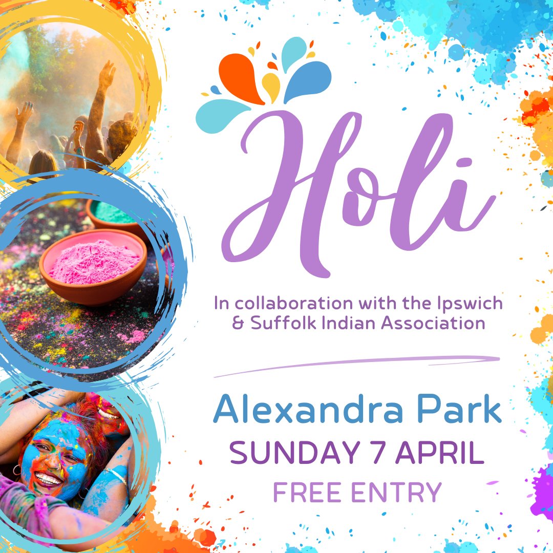 Holi Festival in collaboration with the Ipswich and Suffolk Indian Association is this weekend! Come and join the colourful celebrations. 📅 Sunday 7 April 📍 Alexandra Park 🕛 12 - 4pm Bonfire, coloured powders, stalls + dance music. Find out more: ipswichentertains.co.uk/holi-festival/