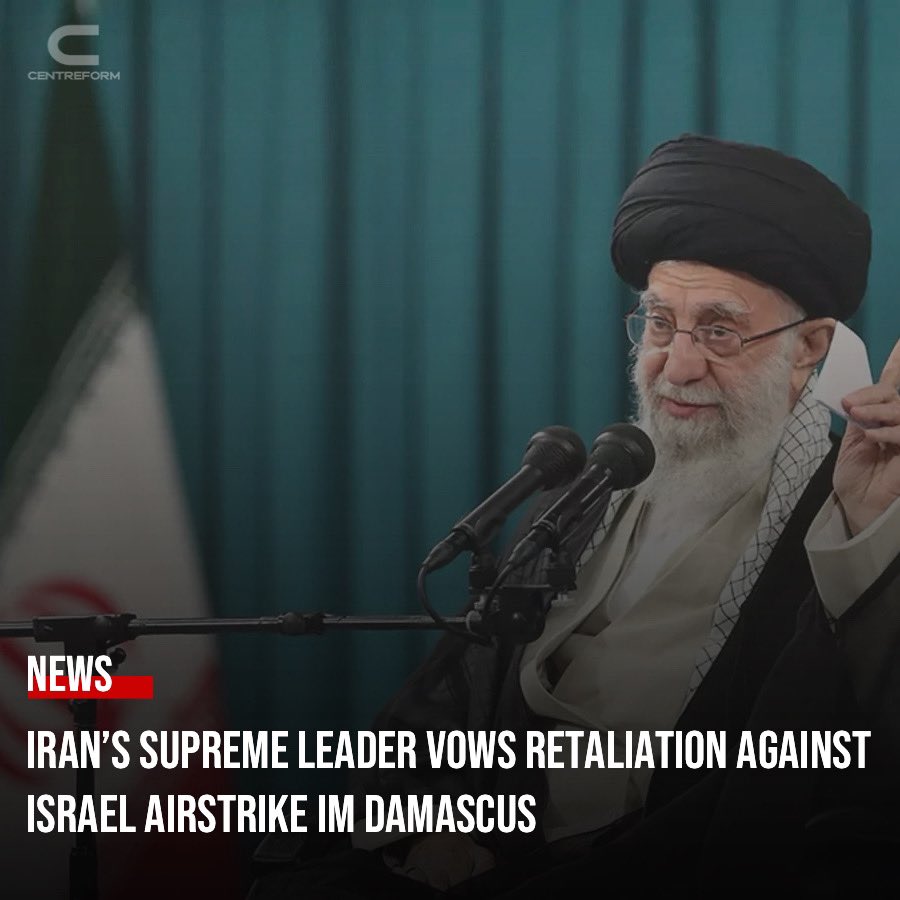 Iran's Supreme Leader Ayatollah Ali Khamenei has vowed retaliation against Israel following an airstrike in Damascus that killed seven members of the Islamic Revolutionary Guard Corps (IRGC), including two generals. Khamenei stated that Israel would face consequences for its