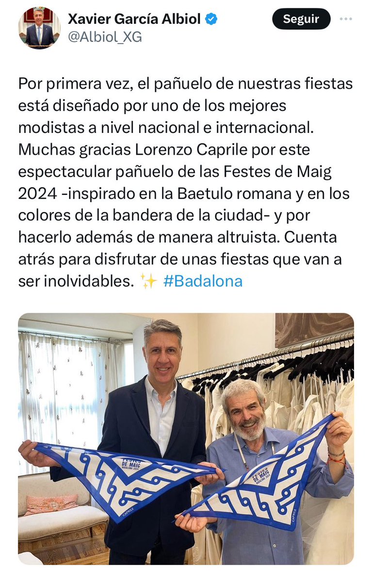 No hay diseñadores en Badalona o Catalunya que hay que ir al taller de Caprile en Madrid para que te haga el pañuelo? #powerdressing