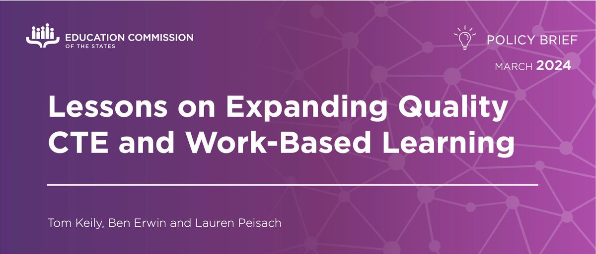 A new policy brief from @edcommission provides actionable strategies and examples to overcome challenges in providing CTE and work-based learning opportunities. rpb.li/0Ki1a