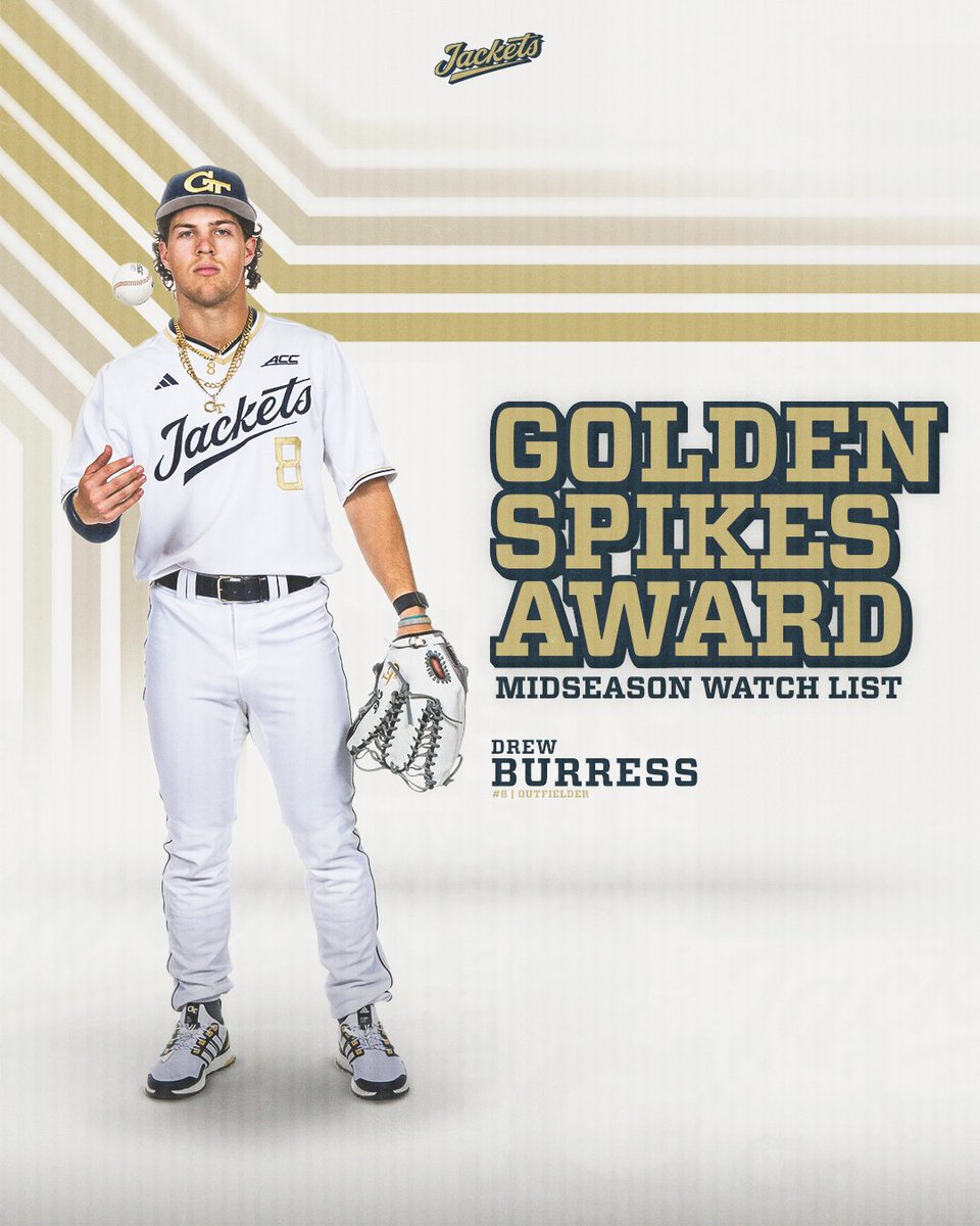 𝐆𝐎𝐋𝐃𝐄𝐍 𝐒𝐏𝐈𝐊𝐄𝐒 𝐖𝐀𝐓𝐂𝐇 𝐋𝐈𝐒𝐓 @drew_burress08 is the only freshman to make midseason @USAGoldenSpikes shortlist 🔗 buzz.gt/Burress-GSA #StingEm x #GoldenSpikes