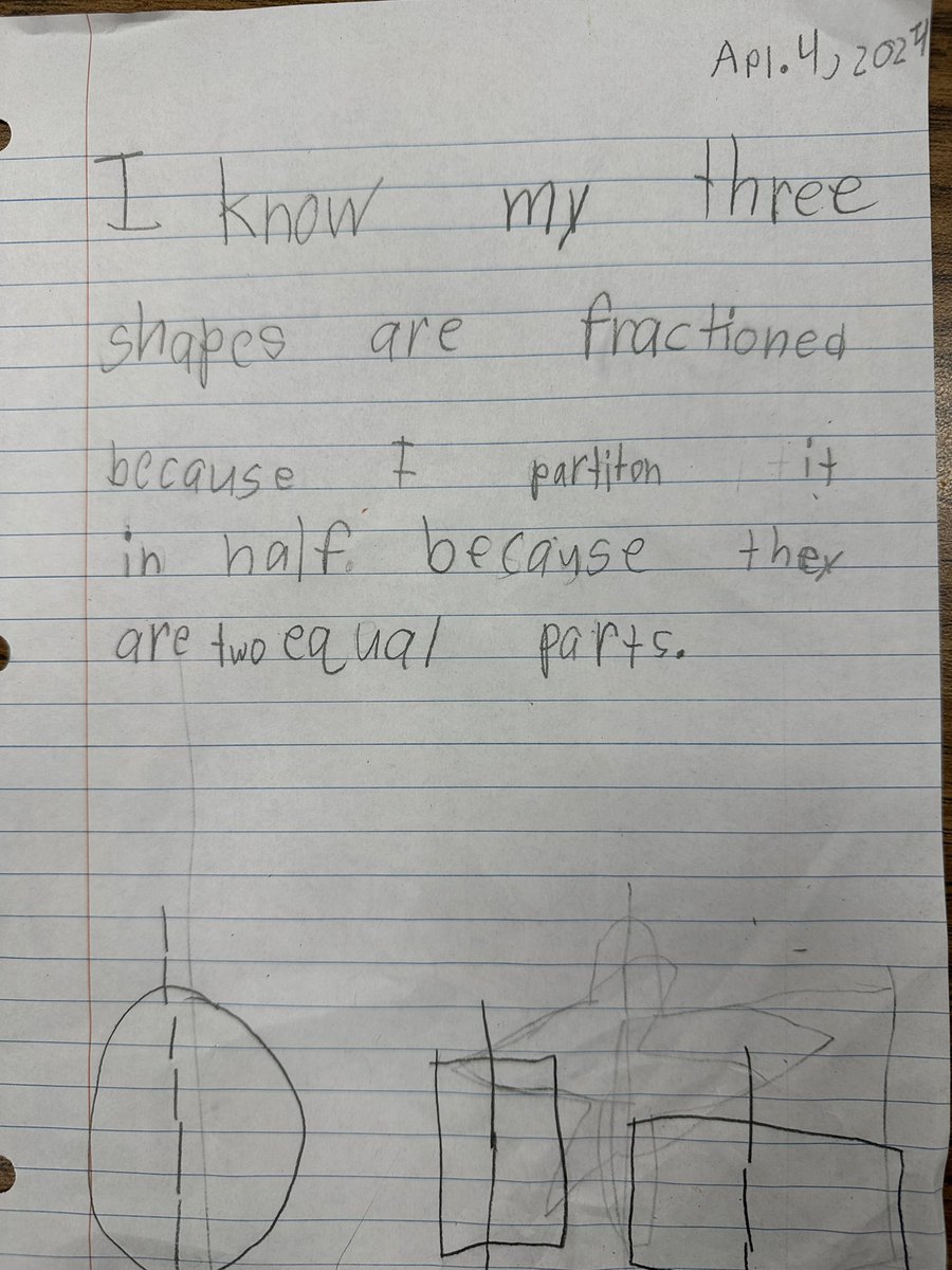 We did some critical writing w/ Ms. Davidson (my student teacher) today! I love seeing academic language in their writing! Ss created 2D shapes with “work doh” &amp; then were asked to partition them into fractional parts, followed by explaining their work in writing <a href="/GFESWildcats/">Goodwin Frazier</a>