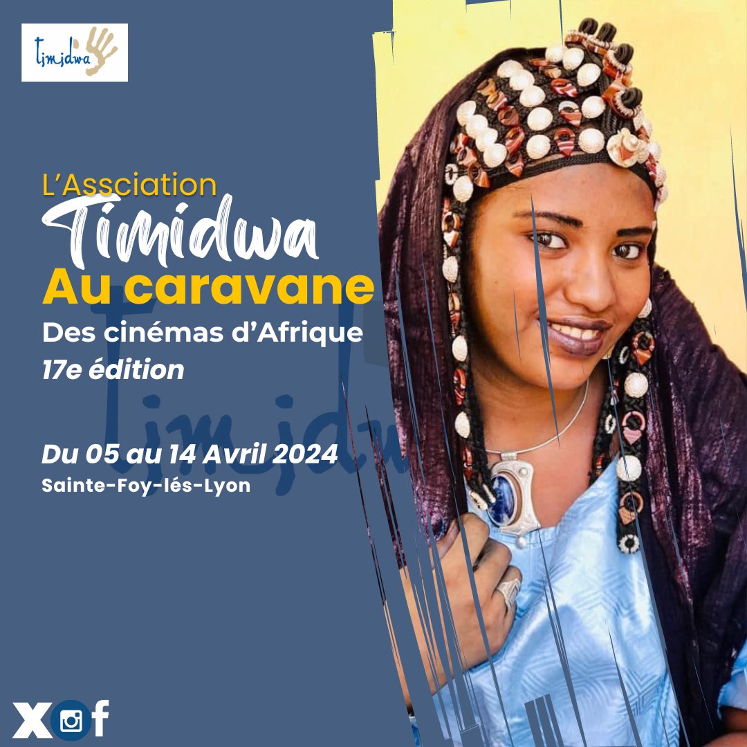 OrgTimidwa's tweet photo. Nous sommes heureux de vous annoncer notre participation au caravanes Cinémas d’Afrique pour sa 17ème édition du 05 au 14 Avril, à Sainte Foy lés Lyon. Rejoignez-nous pour découvrir l’artisanat touareg.
#associationtimidwa
#timbuktu #mali #artisans https://t.co/OIwSPQzyFA