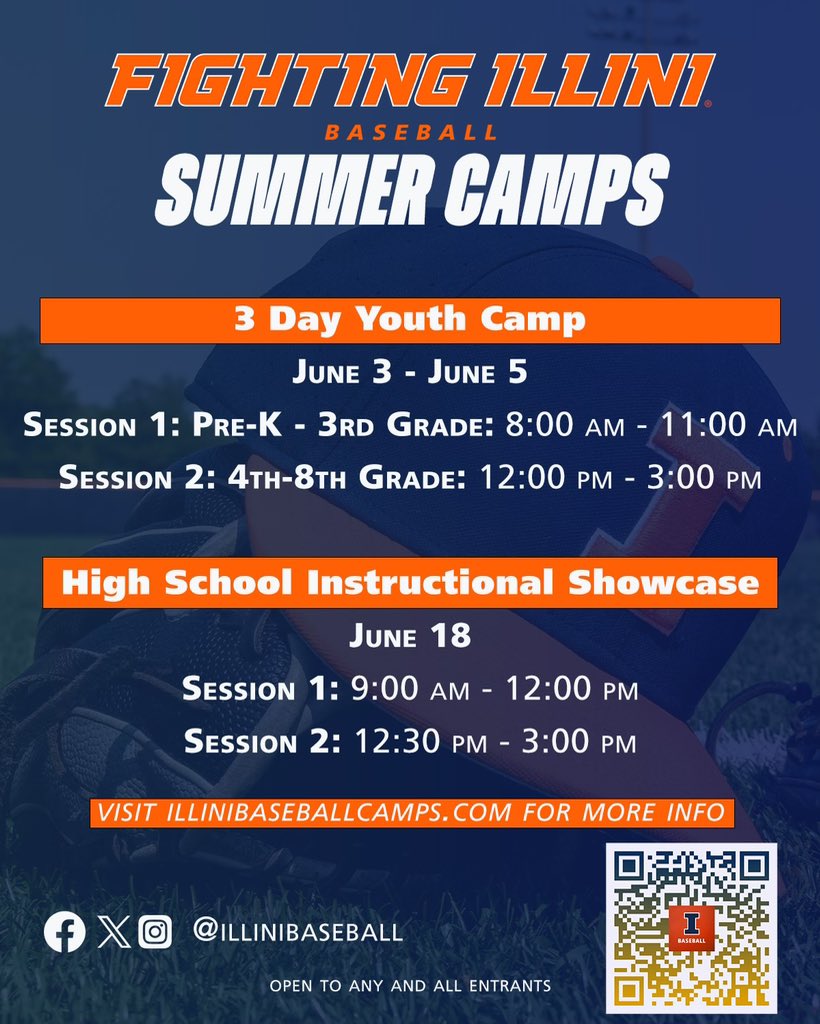 illinibasecamps's tweet image. We have just released dates for our upcoming Fighting Illini summer baseball camps.
Sign up for Illini Baseball camps at illinibaseballcamps.com