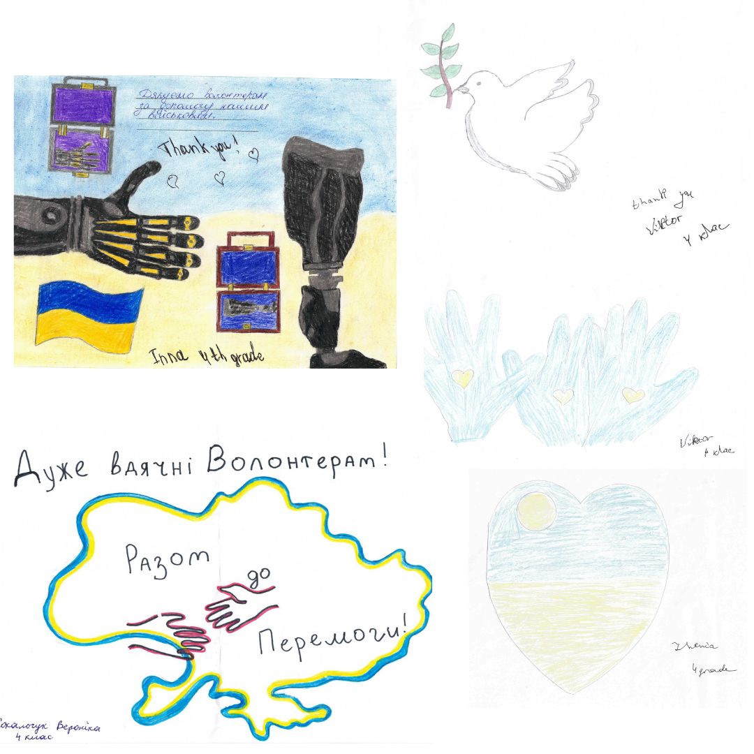 We are overjoyed to have received drawings sent from #Ukrainian students thanking Victoria Hand Project! Thank you to the incredible students and teacher for sending us their art. Please consider supporting our #HandsforUkraine initiative today at victoriahandproject.com/ukraine. 💙💛