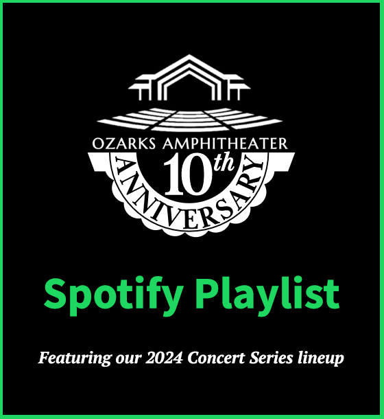To celebrate our 10th Anniversary Season, Ozarks Amphitheater is offering a playlist featuring our 2024 lineup. For more info about the upcoming season and to purchase tickets, visit ozarksamp.com. Listen now at open.spotify.com/playlist/5QhX7….