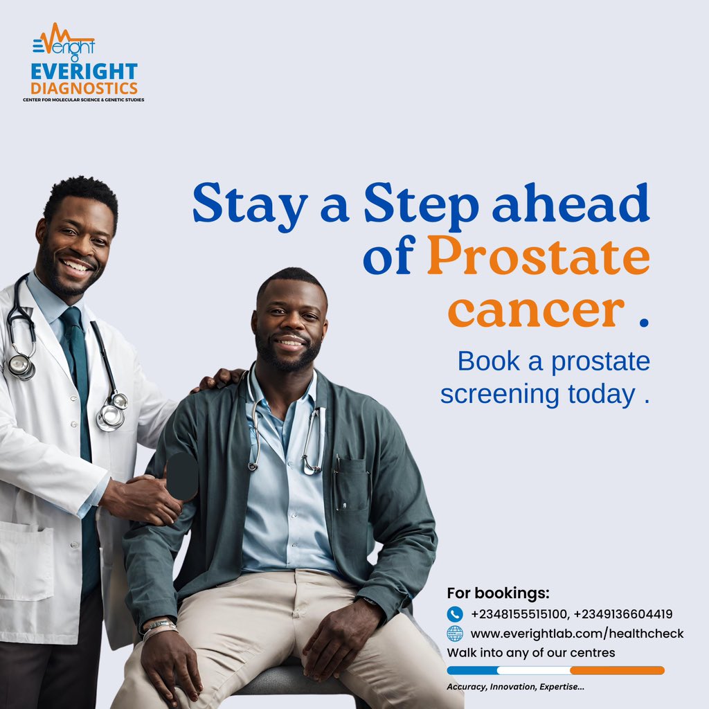everightlab's tweet photo. Early detection of prostate cancer offers the best chance for successful treatment when it is still confined to the prostate gland.
Why wait? Call 08155515100 or walk into any of our centres
#everightlab #prostatecheck #healthcheckup https://t.co/c3d0NMEstc