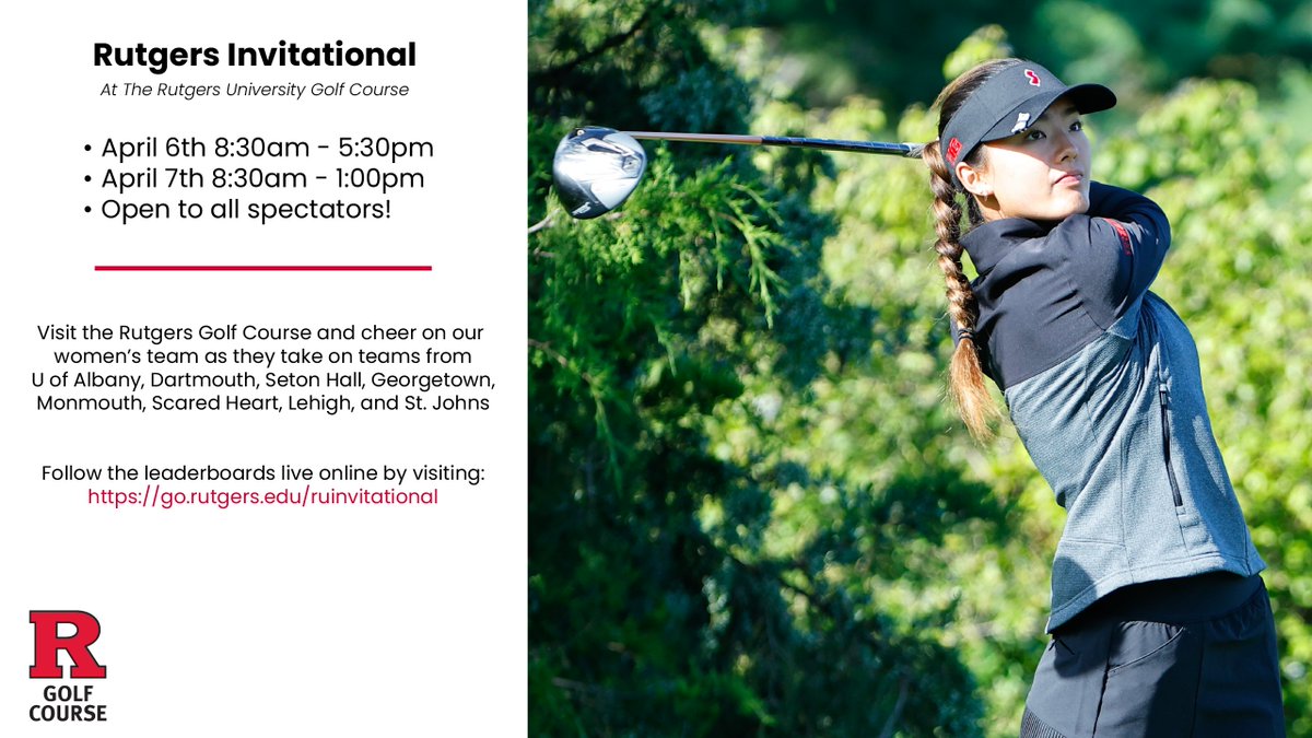 The <a href="/RutgersWGolf/">Rutgers Women's Golf</a>  team will be facing off against local colleges this weekend at the Rutgers Invitational, hosted at the <a href="/RutgersGC/">Rutgers Golf Course</a>!

Spectators are welcome to visit the course and watch the tournament both days. 

Follow the live leader board by visiting go.rutgers.edu/ruinvitational