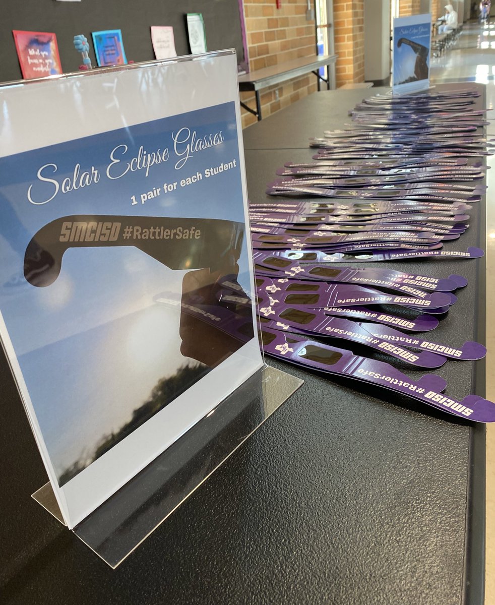 Shoutout to all of our SMHS Rattlers who stopped by to pick up a pair of solar eclipse glasses during their lunch periods today!!! Y’all are going to look TOTALITY cool on Monday😎
