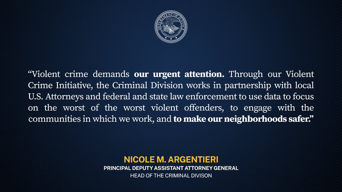 Yesterday, DOJ announced the addition of three new cities to the Criminal Division’s Violent Crime Initiative – surging law enforcement tools & resources to target violent groups that threaten the safety & security of communities across the U.S. 🔗: justice.gov/opa/pr/attorne…