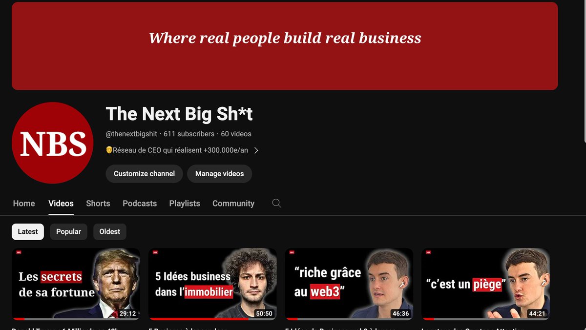 luc_allain_'s tweet photo. Good news ! Le podcast du réseau @the_nbs_  vient de dépasser les 600 abonnés youtube

Voilà nos chiffres :

1. 19 vidéos publiées depuis le lancement (1 par semaine en moyenne)

2. Ceux qui regardent nos vidéos, les regardent toutes (et souvent rejoignent le réseau NBS)

3. 15-20% de Average percentage viewed (pour des vidéos entre 30m et 1h30)

4. 4-10% de CTR sur nos vidéos

J’ignore totalement les datas moyennes du marché sur ce type de format.

Les puristes des podcasts, vous pouvez me dire si ces datas vous paraissent “okay” ?

5. Nous avons des intros utra minimalistes. 

Note : la rétention sur les 30 premières secondes ne varient pas selon que l’on monte une intro dynamique ou non.

6. J’ai testé de publier des extraits verticaux sur twitter & linkedin, c’est un échec.

Conclusion : 

L’objectif de cette année était les 10.000 abonnés. 
À ce rythme, on va à peine dépasser les 1500 abonnés fin 2024.

Y'a du boulot !