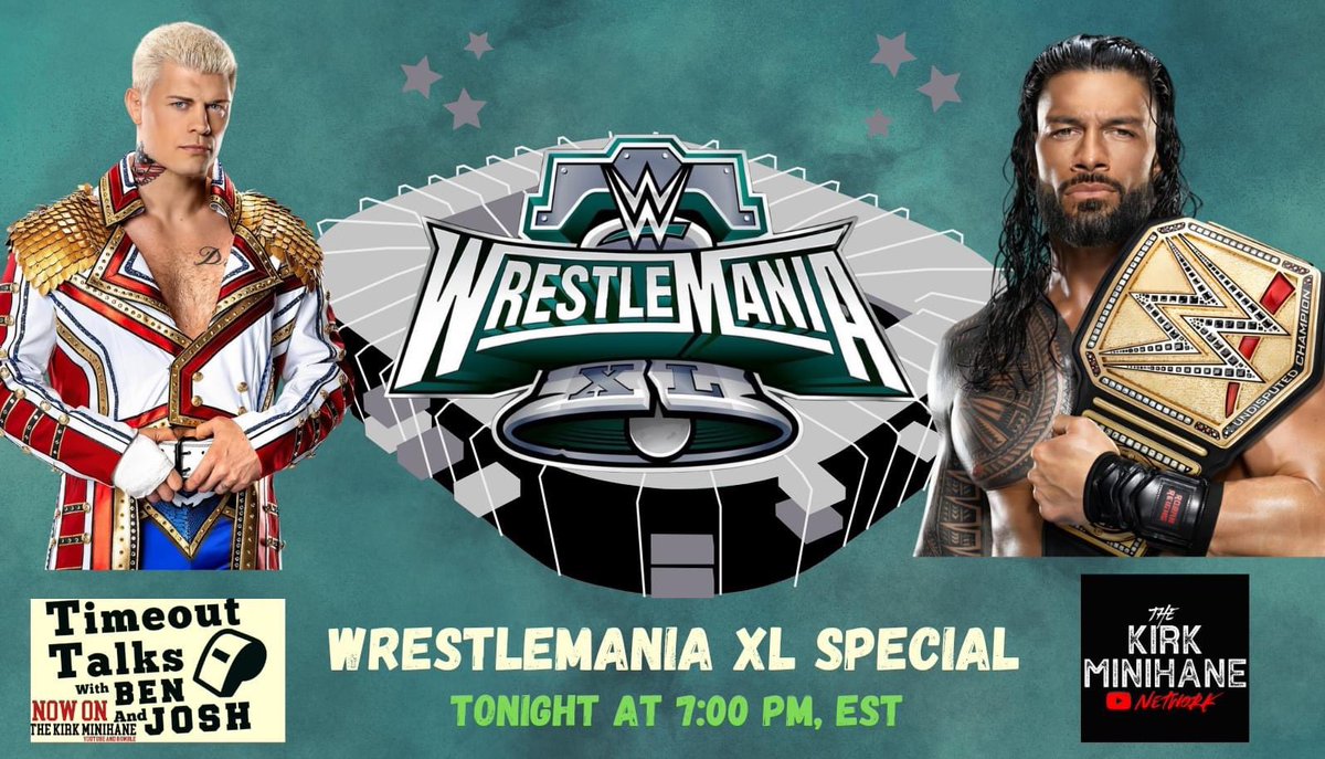Timeouttalks's tweet photo. @jburke616 joins the show tonight to preview and predict the WrestleMania 40 card. Don’t miss this special edition of Timeout Talks streaming on the Kirk Minihane Show Network at 7:00 PM, EST. #WWE #WrestleMania #Timeouttalks https://t.co/cmRy6CTBZ7