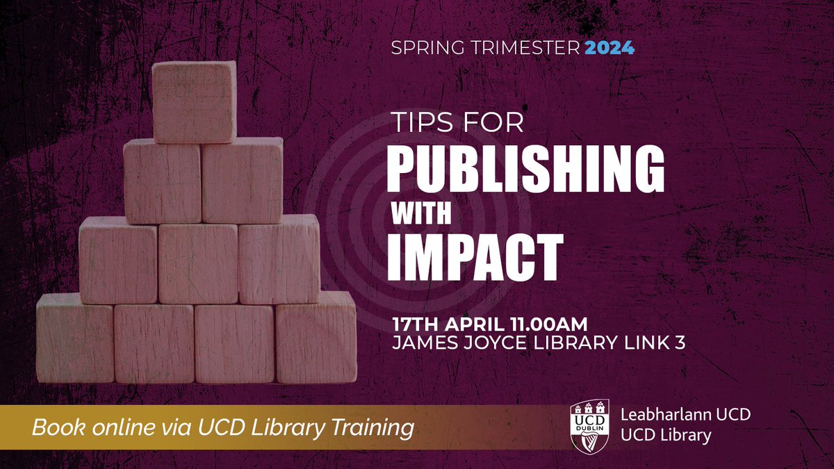 Would you like to improve the visibility of your research? Learn more and bring your queries to our free upcoming in-person workshop at the JJL. We look forward to welcoming @ucddublin students, staff and researchers. Find out more and sign up here: hub.ucd.ie/usis/W_HU_MENU…