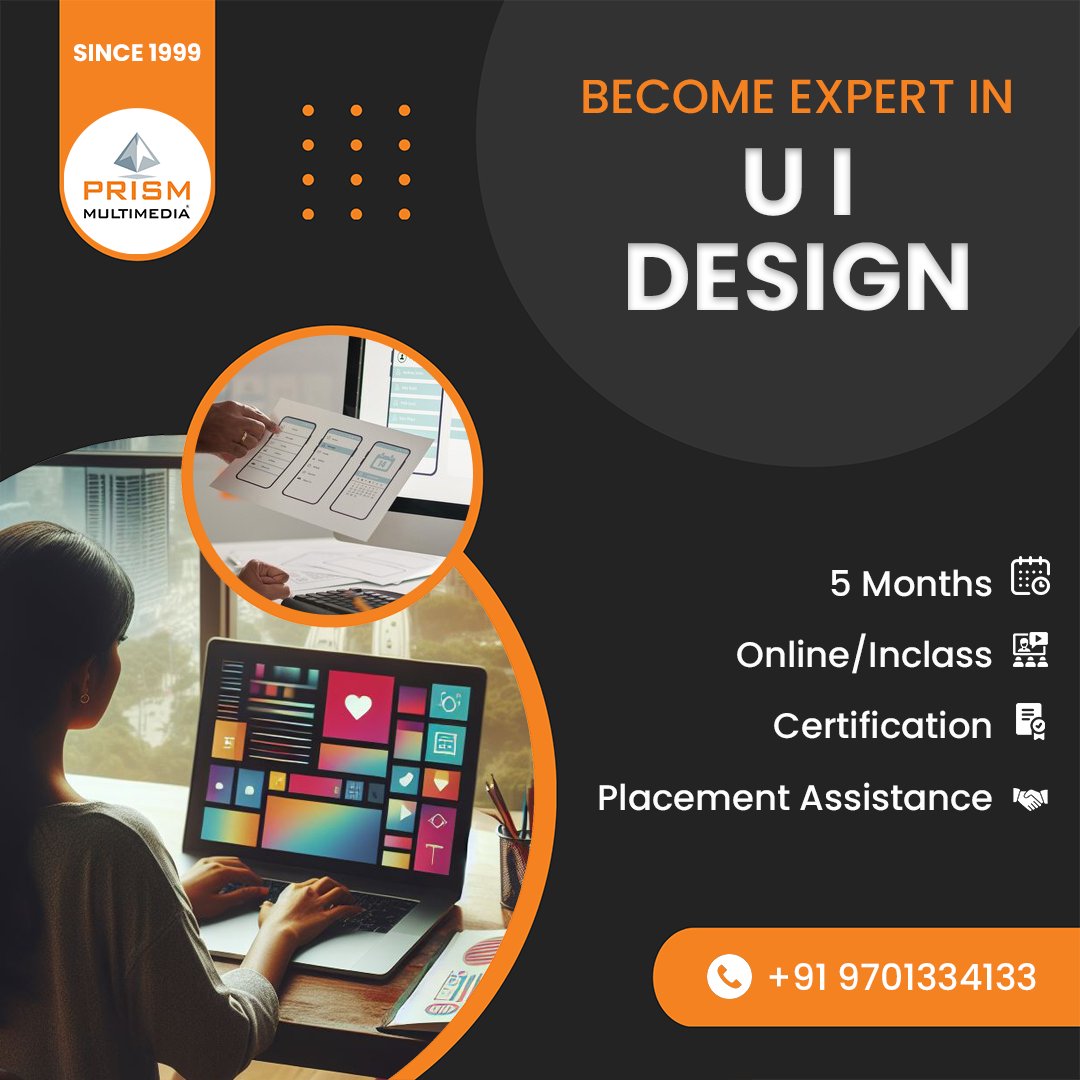 🎨 Unlock the secrets of captivating user experiences with Prism Multimedia! 🚀 

📅 Starting April 8th, immerse yourself in a comprehensive 5-month course.

#PrismMultimedia #UIDesign #CraftingExperiences #RegisterNow #CareerBoost