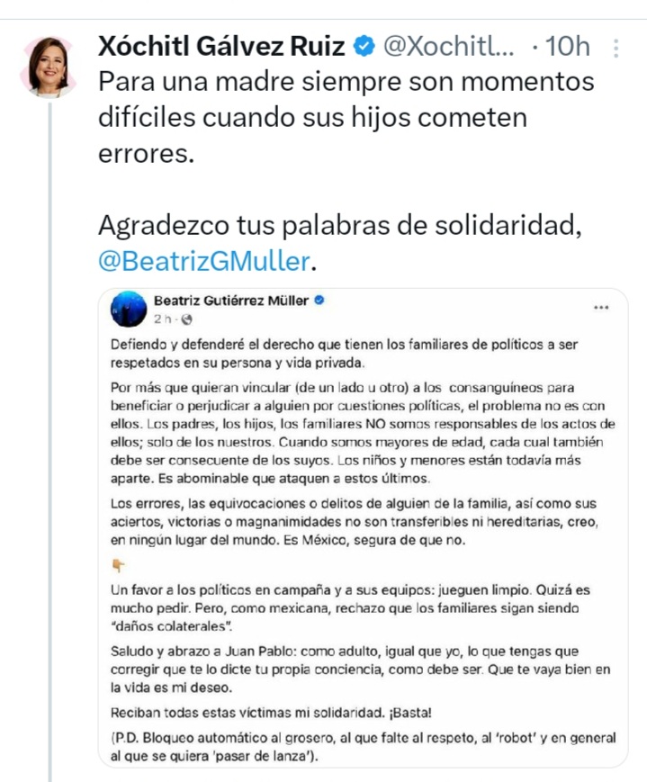 aurora_orozco1's tweet photo. Tu has acosado a los hijos de Beatriz, los has agredido, atacado sin alguna razón, y mira @XochitlGalvez, ella sale y se solidariza contigo. 
Definitivamente, hay niveles. https://t.co/cYGGp8624g