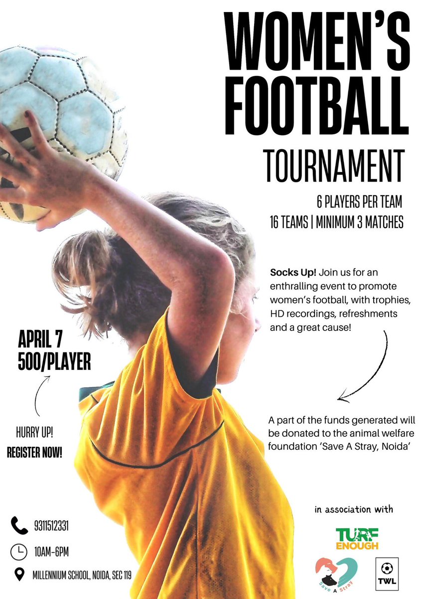 The Millennium School Sector 119 is hosting a Female Football Tournament, with proceeds supporting our Animal Welfare Project. They're seeking connections with football players across the NCR. Can you help connect them? Please share this opportunity far and wide! Let's unite for…