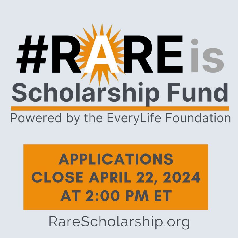 This year, the #RAREis Scholarship Fund, powered by our friends @everylifeorg and @RAREis___, will be awarding $5,000 scholarships to 88 adults (17+) living with a rare disease. Applications are open until April 22 at rarescholarship.org. Learn more buff.ly/3QbM7Pp