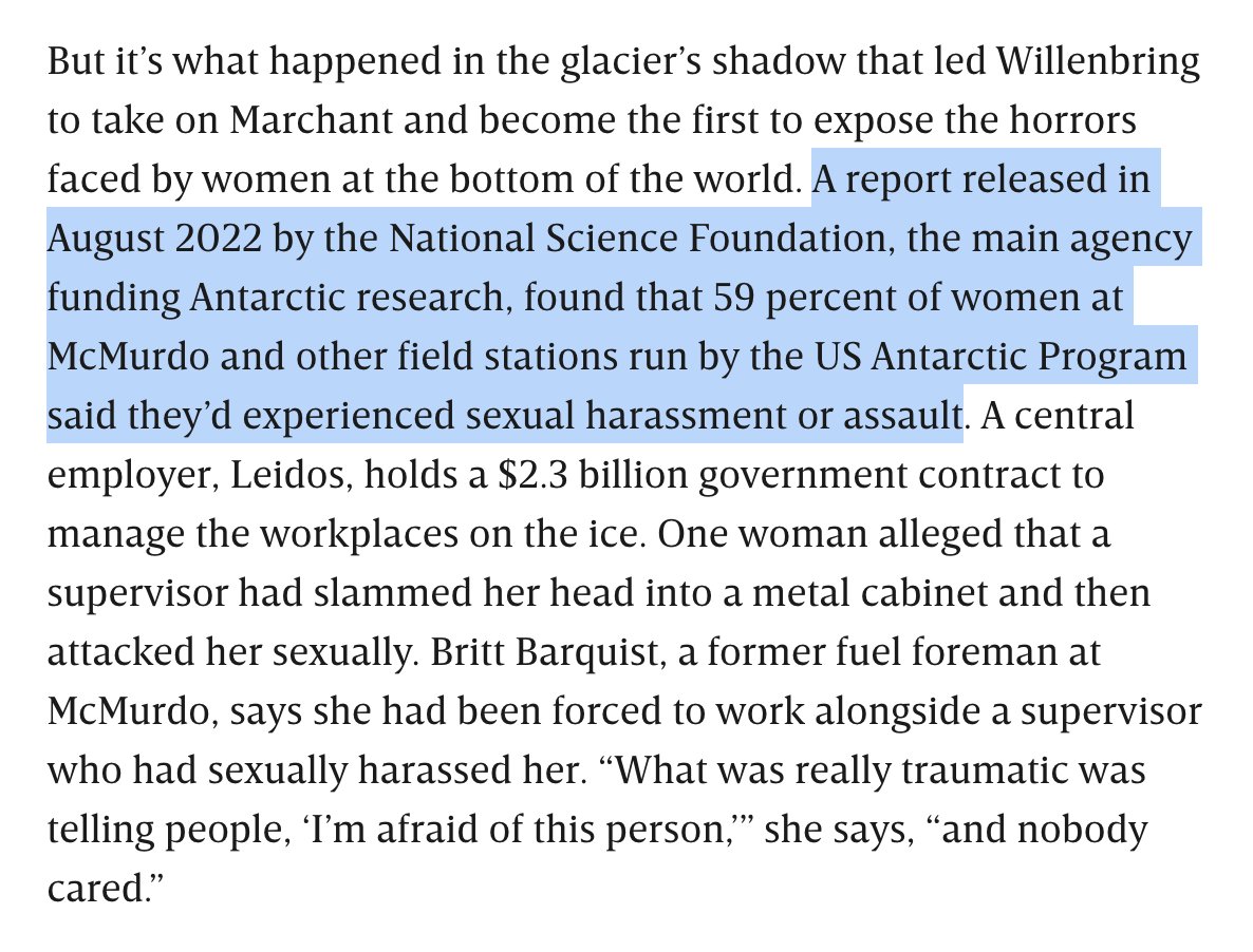 Jesus, this Wired investigation into the sexual assault of women working at science stations in the Antarctic wired.com/story/women-an…