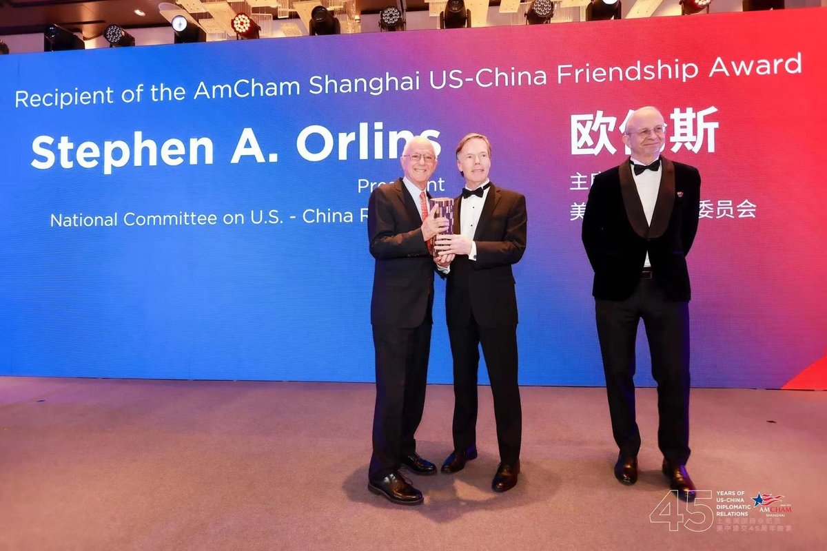 Stephen Orlins 欧伦斯 (@sorlins) on Twitter photo For almost five decades now, I’ve worked on U.S.-China relations. I’ve seen the highs and lows and I remain hopeful for the future. I was honored to receive the <a href="/AmChamSh/">AmCham Shanghai</a> U.S.-China Friendship Award presented by <a href="/USAmbChina/">U.S. Ambassador to China David Perdue</a>. Thank you for this award and for being such a terrific For almost five decades now, I’ve worked on U.S.-China relations. I’ve seen the highs and lows and I remain hopeful for the future. I was honored to receive the <a href="/AmChamSh/">AmCham Shanghai</a> U.S.-China Friendship Award presented by <a href="/USAmbChina/">U.S. Ambassador to China David Perdue</a>. Thank you for this award and for being such a terrific