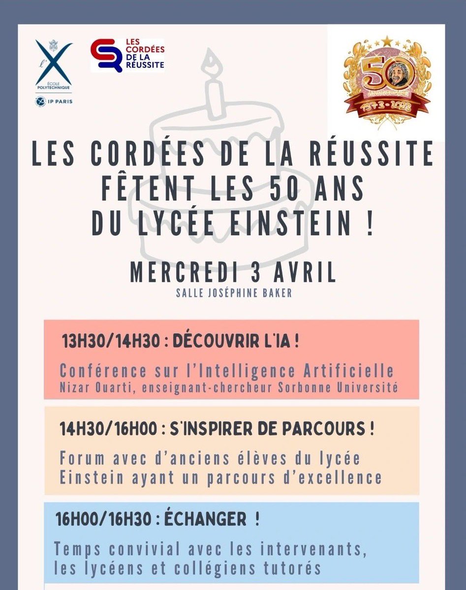 XDiversite's tweet photo. 🎉 15 ans de partenariat au travers des cordées de la réussite, ca se fête ! Le lycée Albert Einstein à Sainte-Geneviève-des-Bois célèbre son 50ème anniversaire et son lien de longue date avec l’École @Polytechnique. #égalitédeschances #cordéesdelaréussite @Ch_Riviere_ https://t.co/V1nM5Imcry